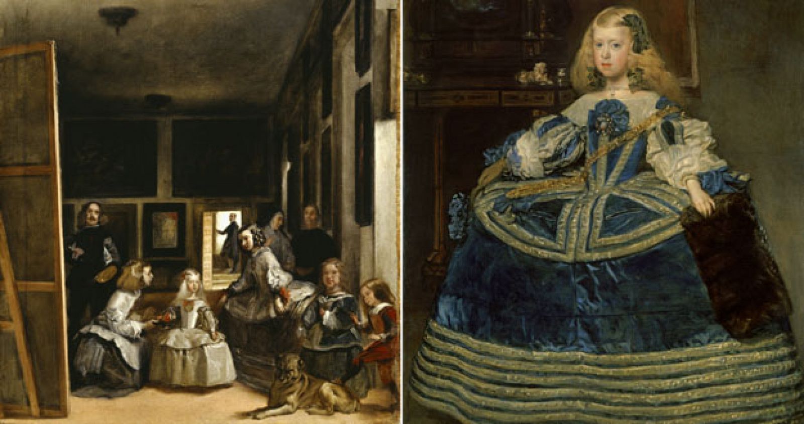 'Las meninas' de Juan Bautista Martínez del Mazo, y 'La infanta Margarita, en traje azul', de Diego Velázquez, dos de las obras de la exposición.