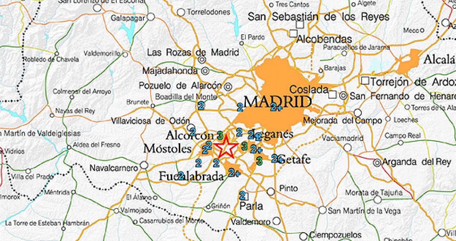 Mapa de la zona en la que se ha registrado el terremoto de AlcorcMapa de la zona en la que se ha registrado el terremoto de Alcorcón