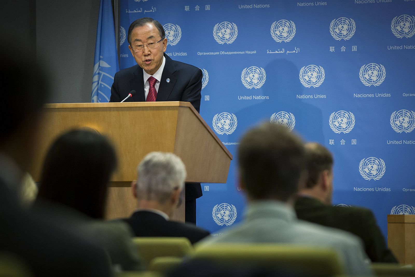 U.N. Secretary General Ban speaks during a news conference at the United Nations headquarters in New York