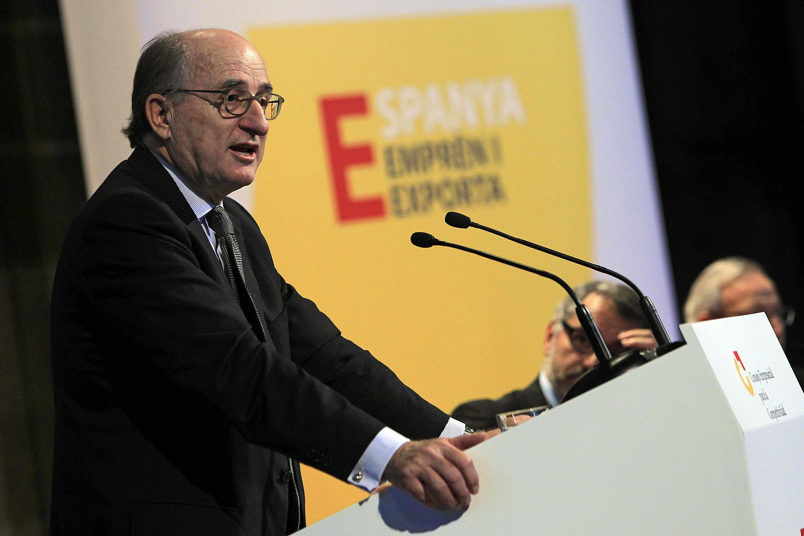 El presidente de Repsol, Antonio Brufau, durante su intervención en la conferencia organizada por el Consejo Empresarial para la Competitividad bajo el título "España emprende y exporta"