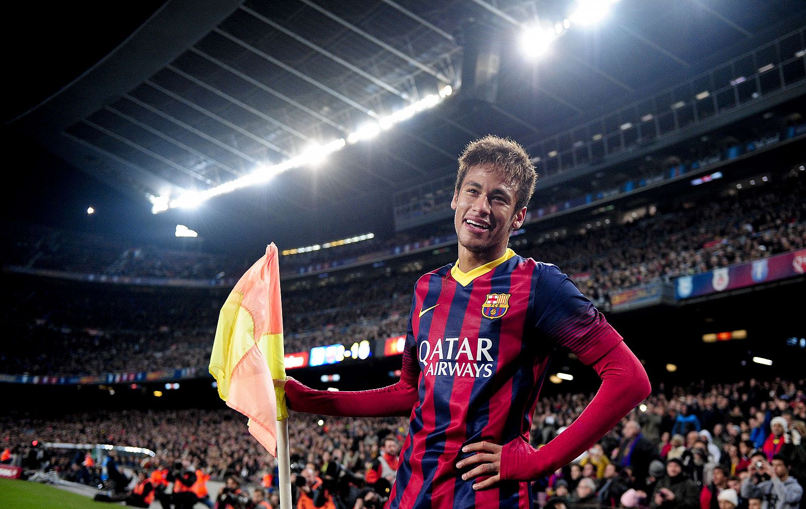 Neymar durante el partido ante el Villarreal, cuando vio la tarjeta amarilla.