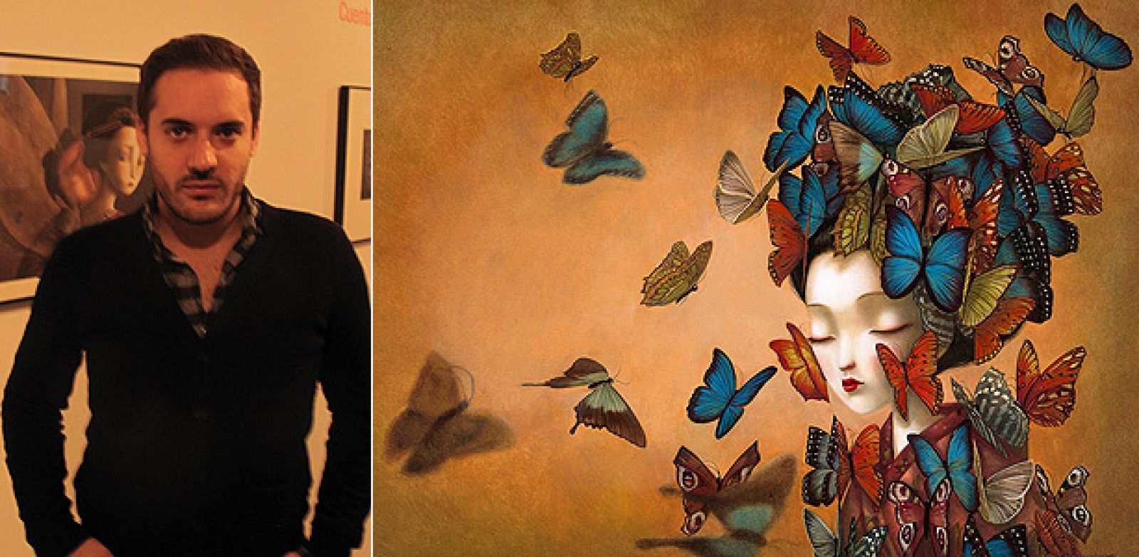 Benjamin Lacombe y una ilustración de su libro, Madama Butterfly
