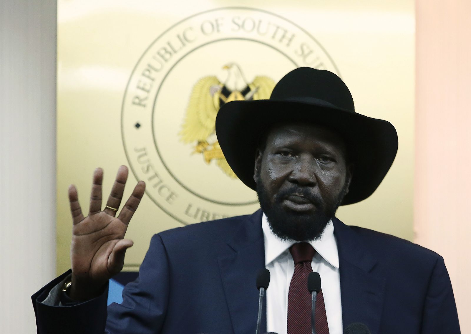 El presidente de Sudán del Sur, Salva Kiir, durante una rueda de prensa