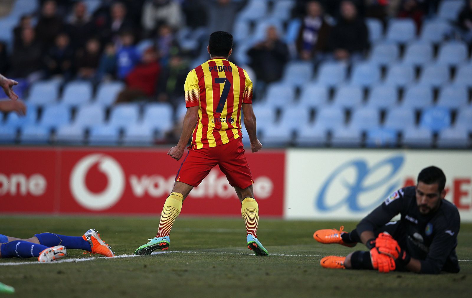 Pedro Rodríguez celebra el tercer gol en Getafe.