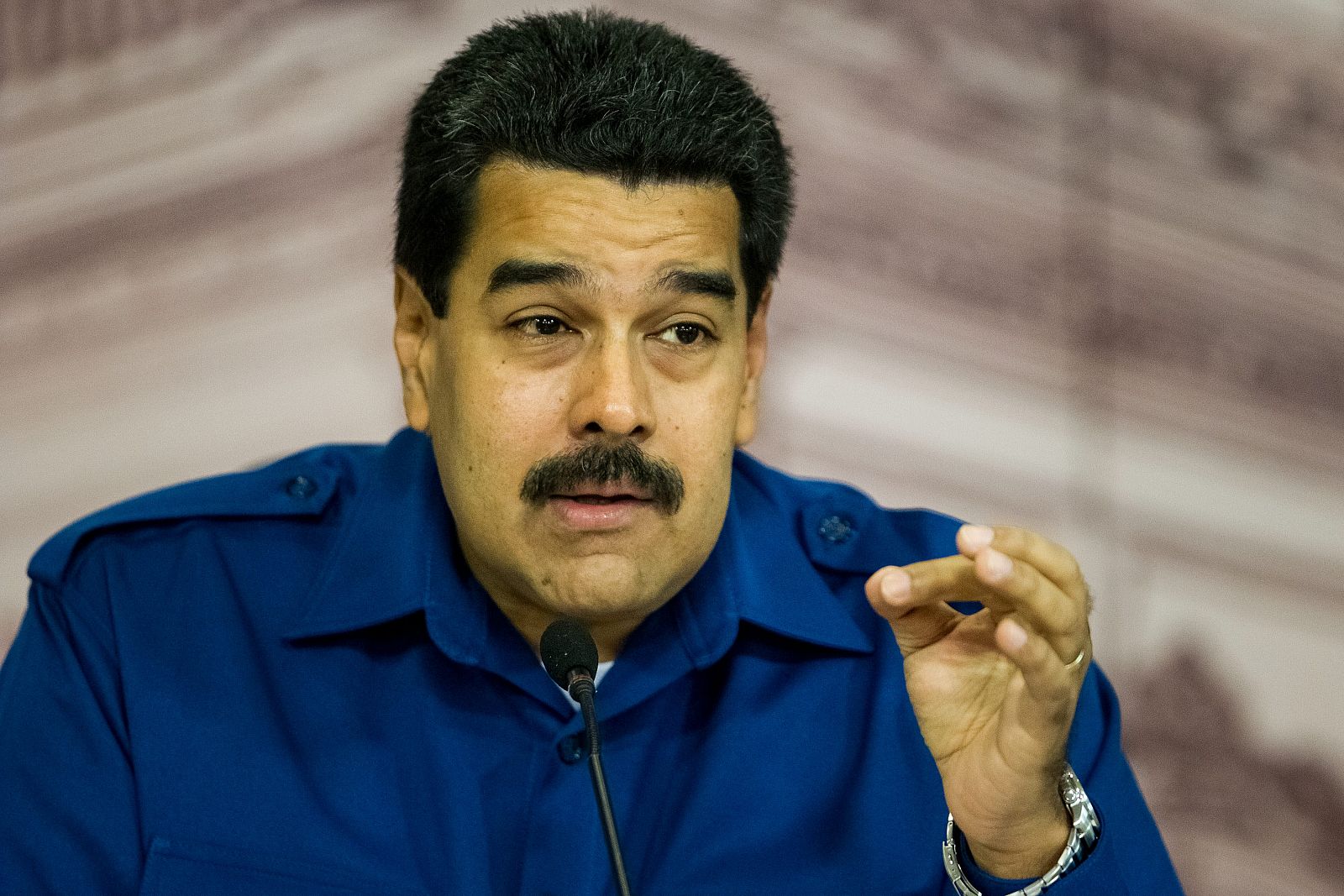 El presidente de Venezuela, Nicolás Maduro, durante la rueda de prensa hoy.