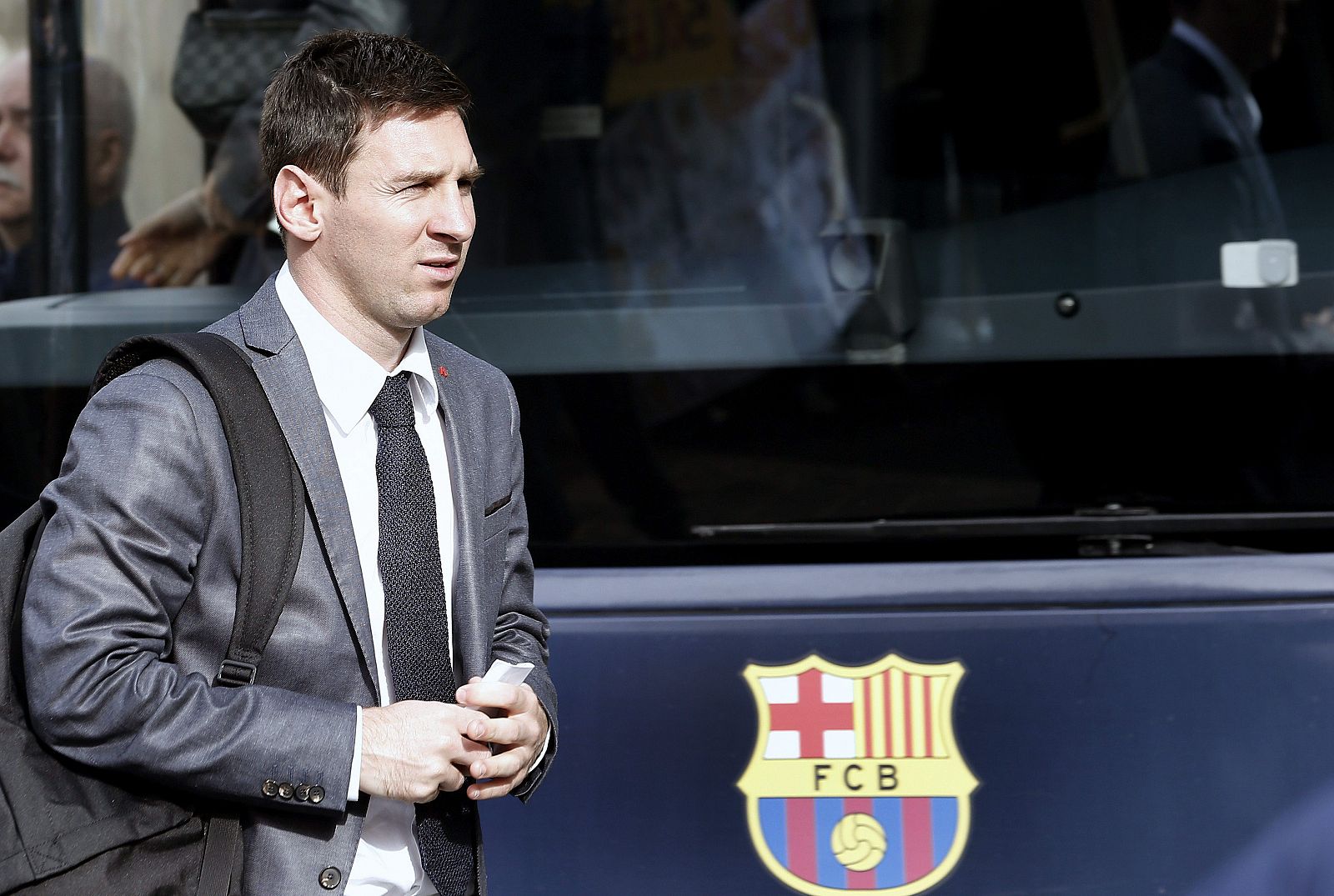 El jugador del Barcelona Leo Messi a su llegada a Valencia.