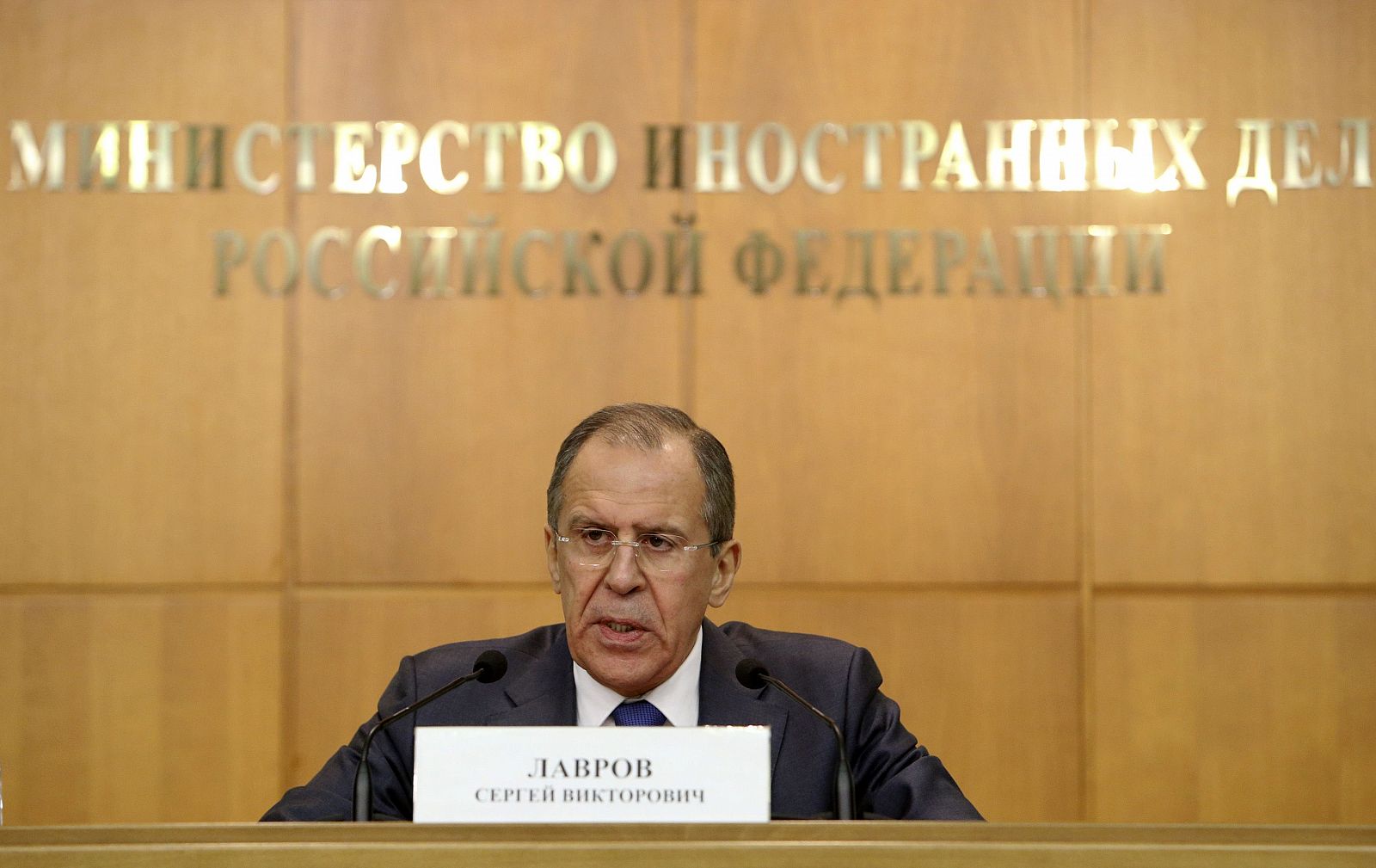 El ministro ruso de Exteriores, Serguei Lavrov, en la rueda de prensa en Moscú en la que ha hablado sobre Siria