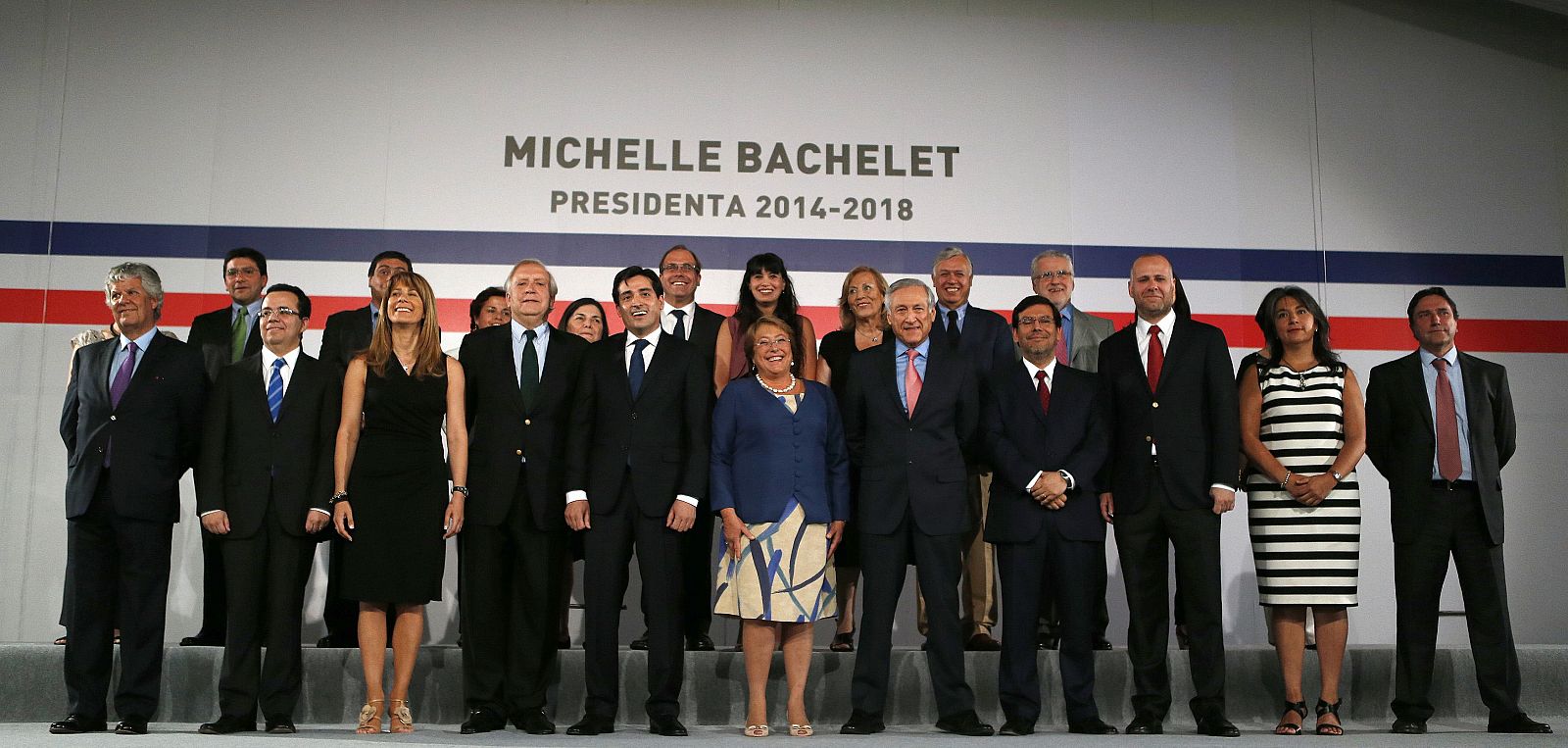 Chile's President-elect Michelle Bachelet poses with members of her Ministerial Cabinet at Santiago