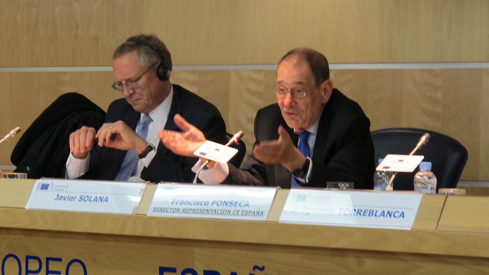 Javier Solana durante una ponencia en Madrid titulada "Una estrategia global para la UE"