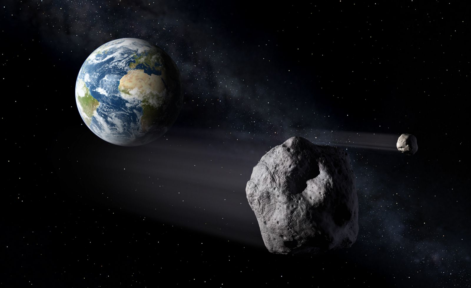 Ilustración de unos asteroides cercanos a la Tierra.