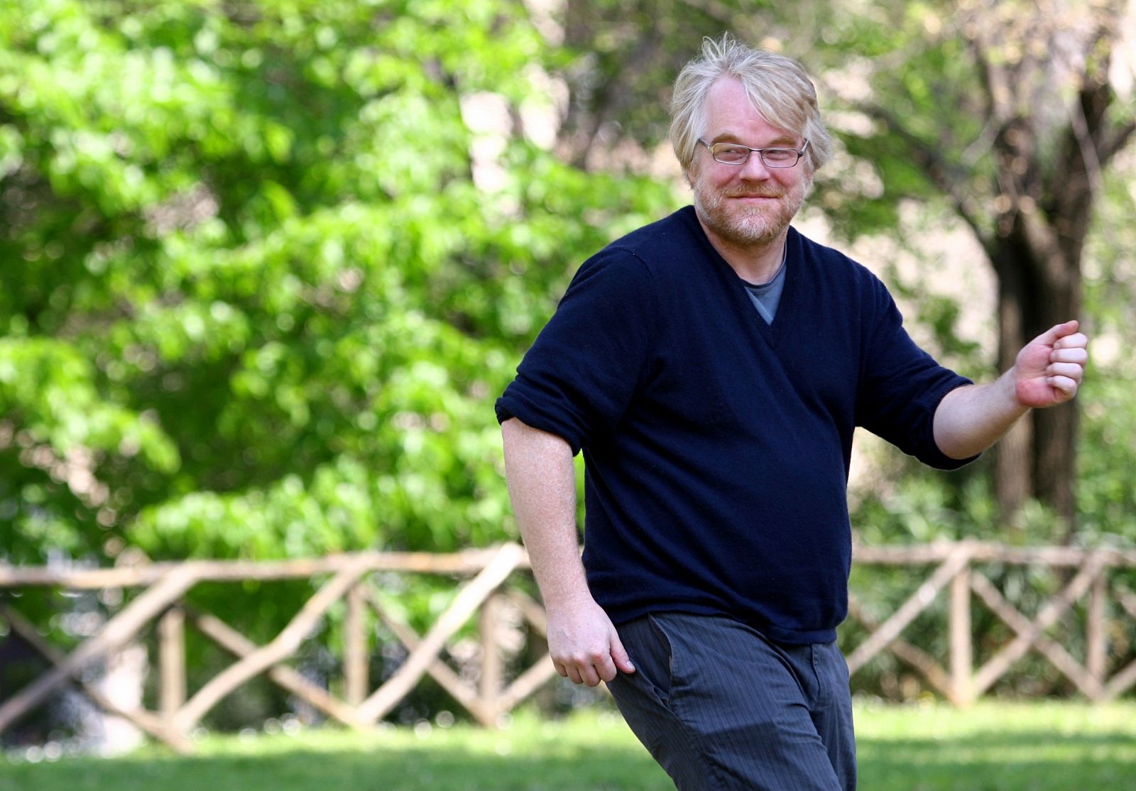 File photo of Hoffman smiling during a photo call in Rome