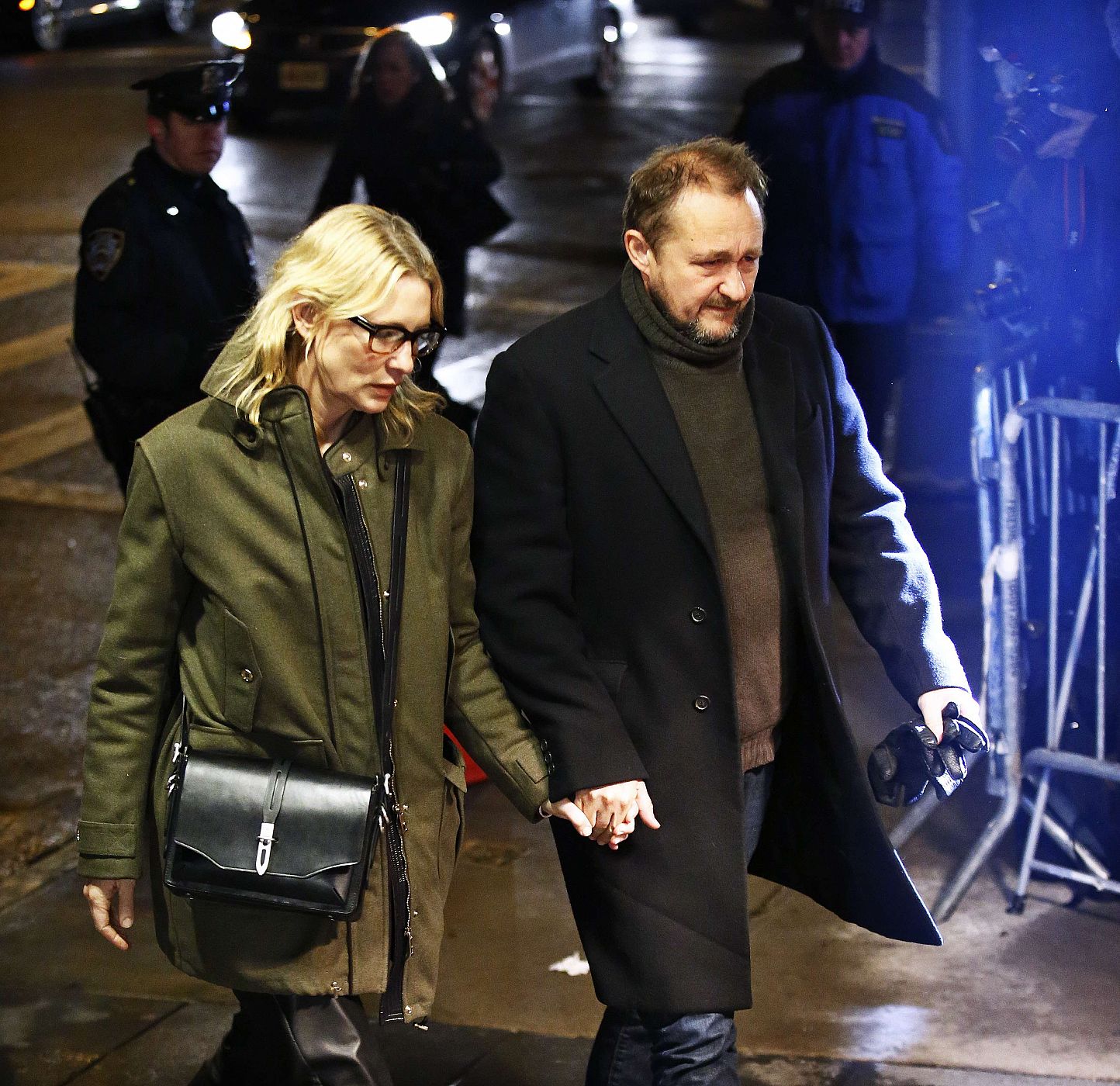 Actress Blanchett and her husband Upton arrive for the funeral of deceased actor Hoffman, in Manhattan