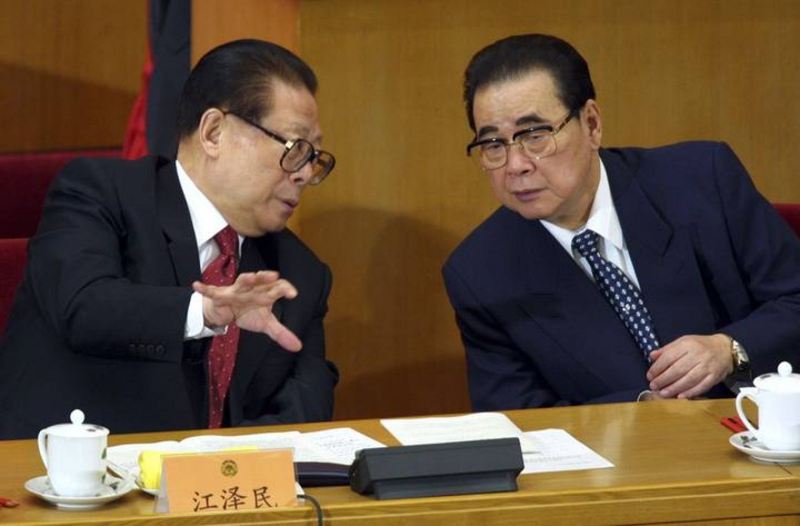 File picture of shows China's President Jiang with top lawmaker Li Peng, Chairman of the National People's Congress, in Beijing