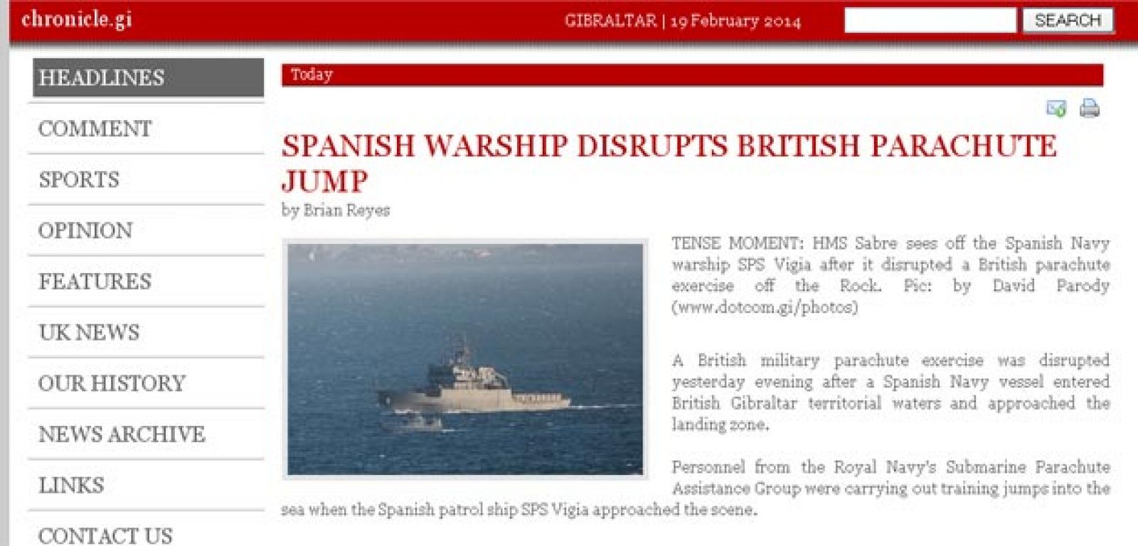 El diario 'The Gibraltar Chronicle' recoge el incidente entre los buques español e inglés