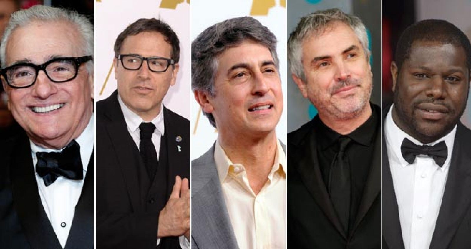 Los cinco nominados a mejor director: Scorsese, O. Russell, Payne, Cuarón y McQueen.