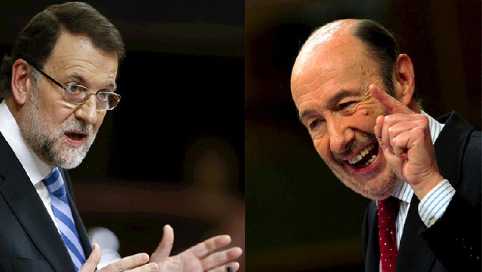 El presidente del Gobierno, Mariano Rajoy, y el líder del PSOE, Alfredo Pérez Rubalcaba, en el debate del estado de la nación