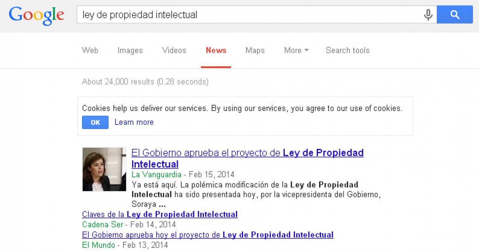 Página de resultados del servicio de noticias de Google.