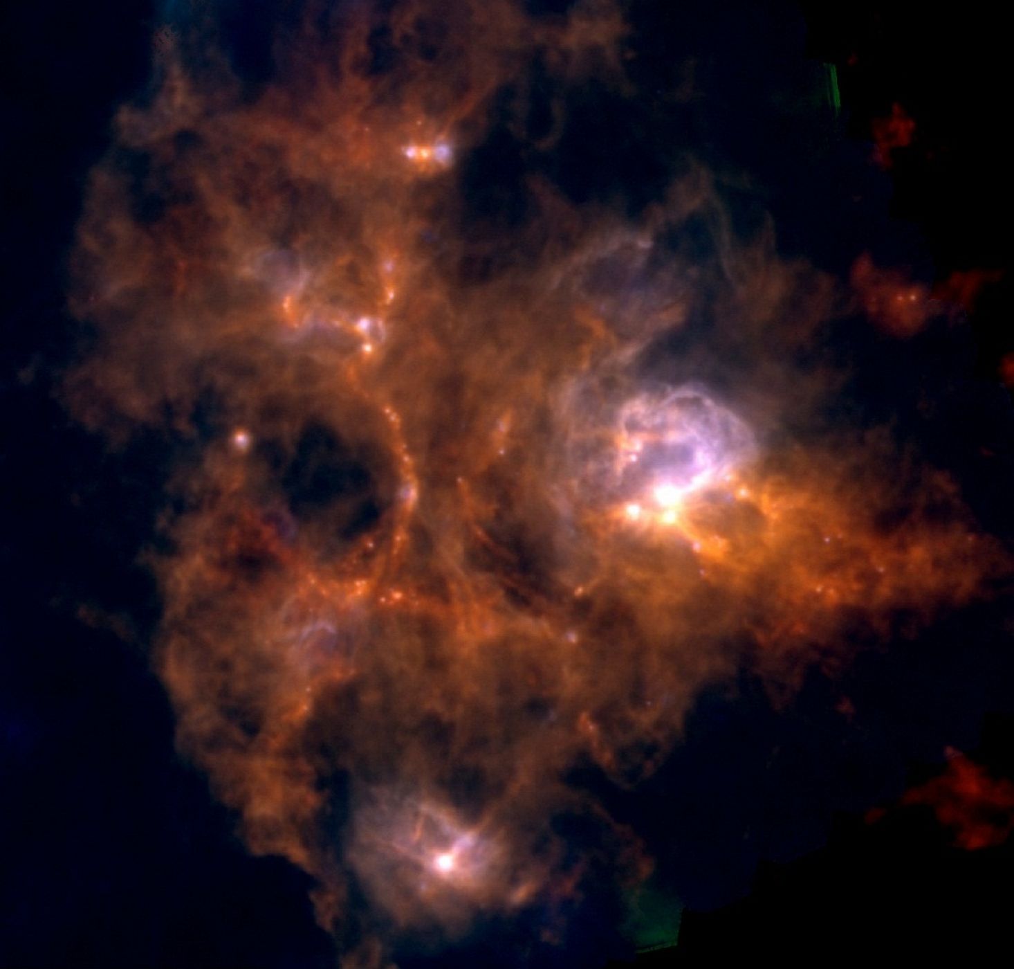 La fábrica de estrellas NGC 7538 captada por el telescopio espacial Herschel.