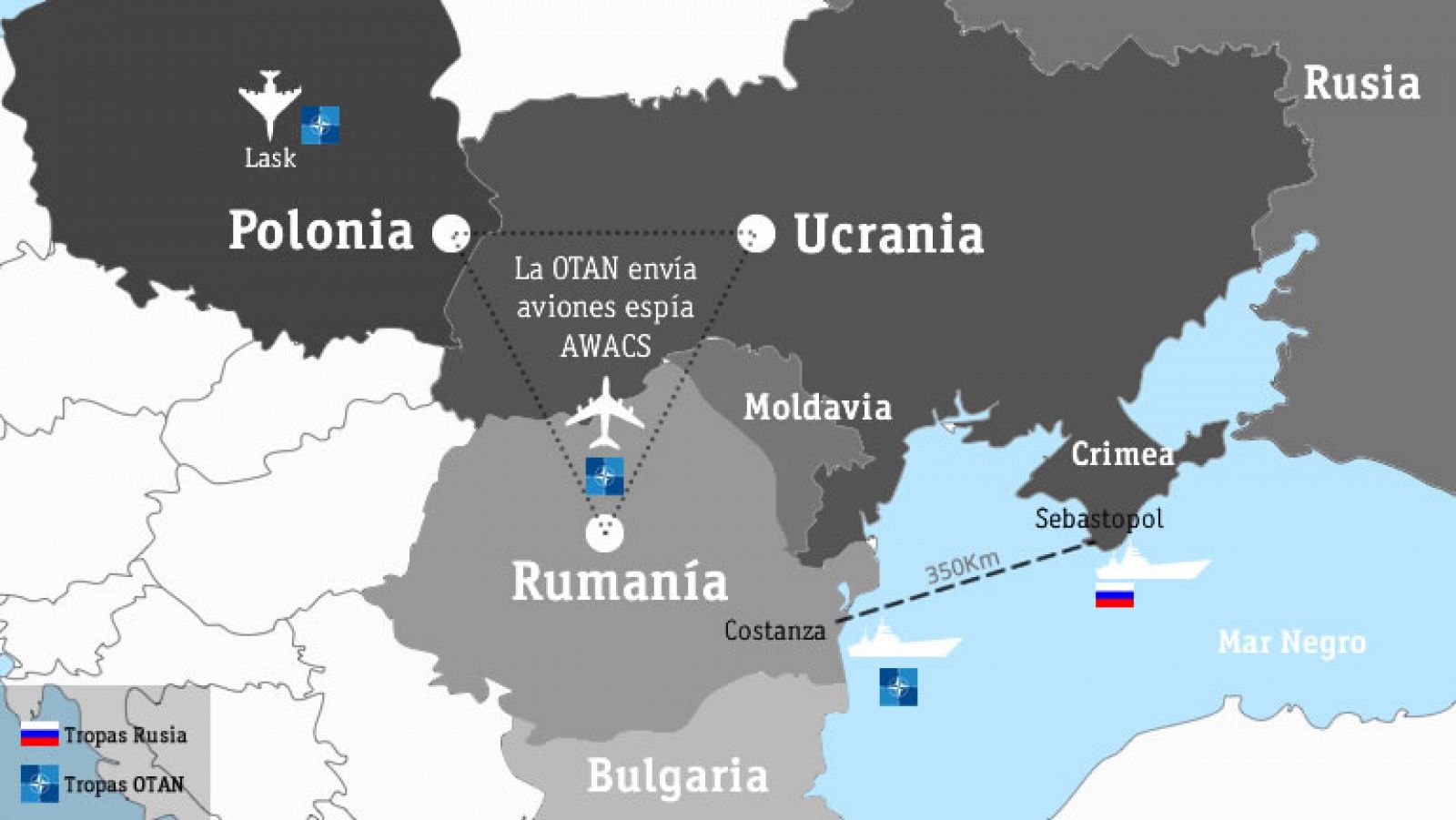 Mapa de movimientos militares en torno a Ucrania.