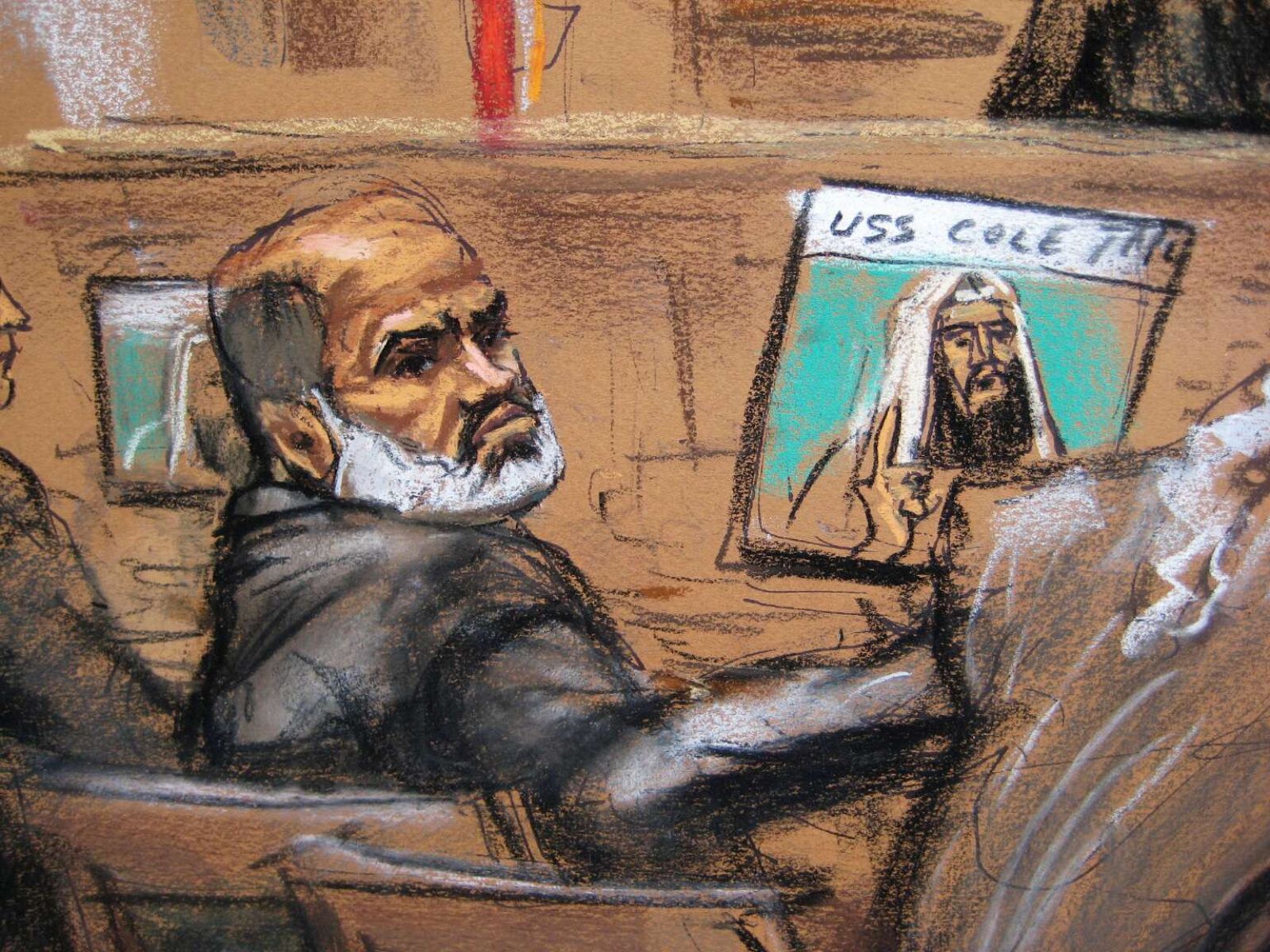 Dibujo facilitado por la justicia estadounidense de una sesión del proceso a Abu Ghaith por los atentados del 11-S.