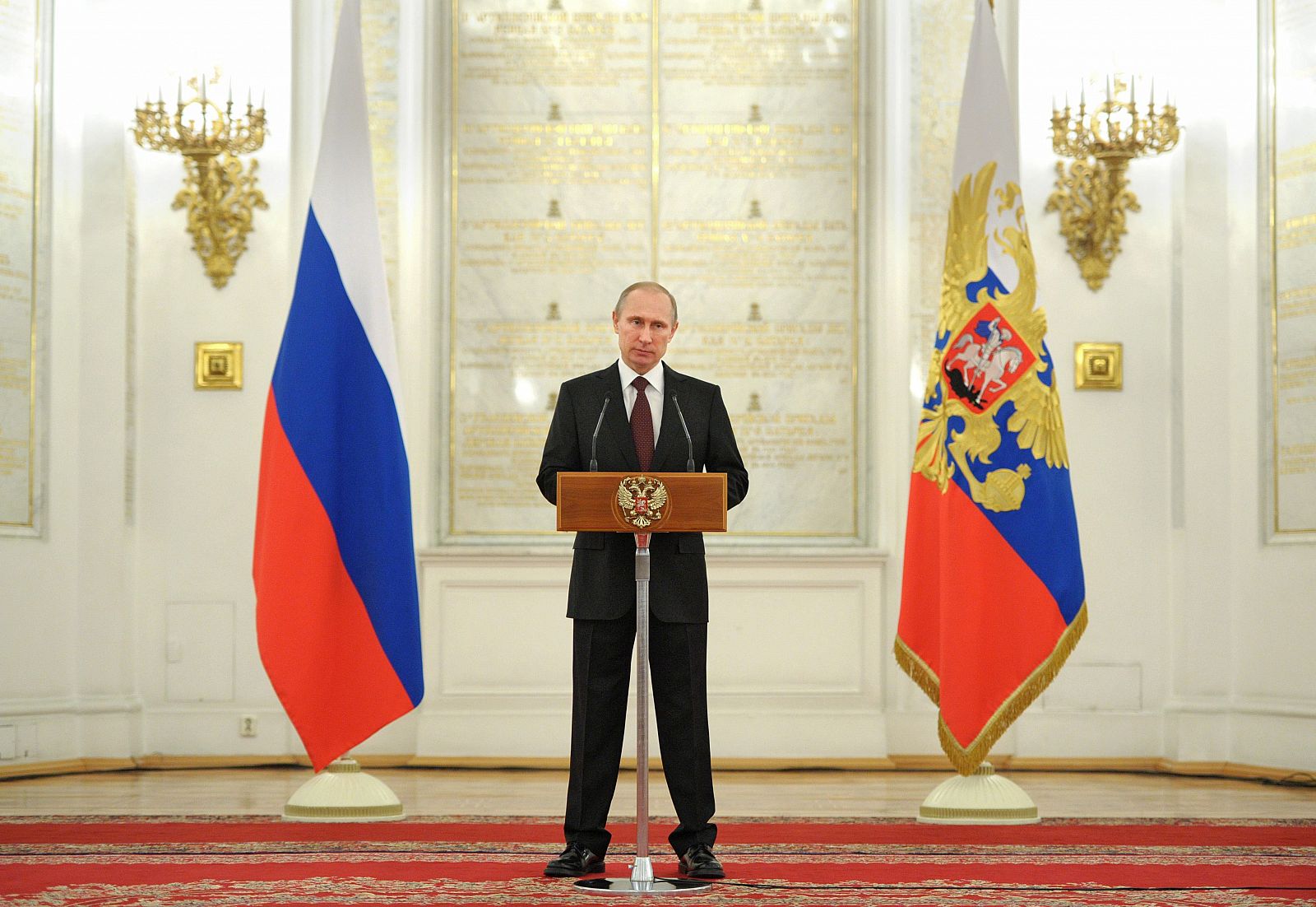 El presidente ruso, Vladímir Putin, pronuncia un discurso en una reunión con altos mandos militares y altos cargos de Interior
