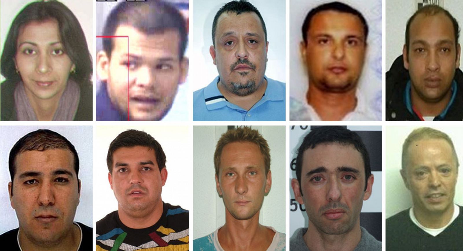 La Guardia Civil difundió la lista de los diez delincuentes más buscados en la que aparece Juan Monteagudo Mármol (en la fila inferior, el segundo por la derecha).