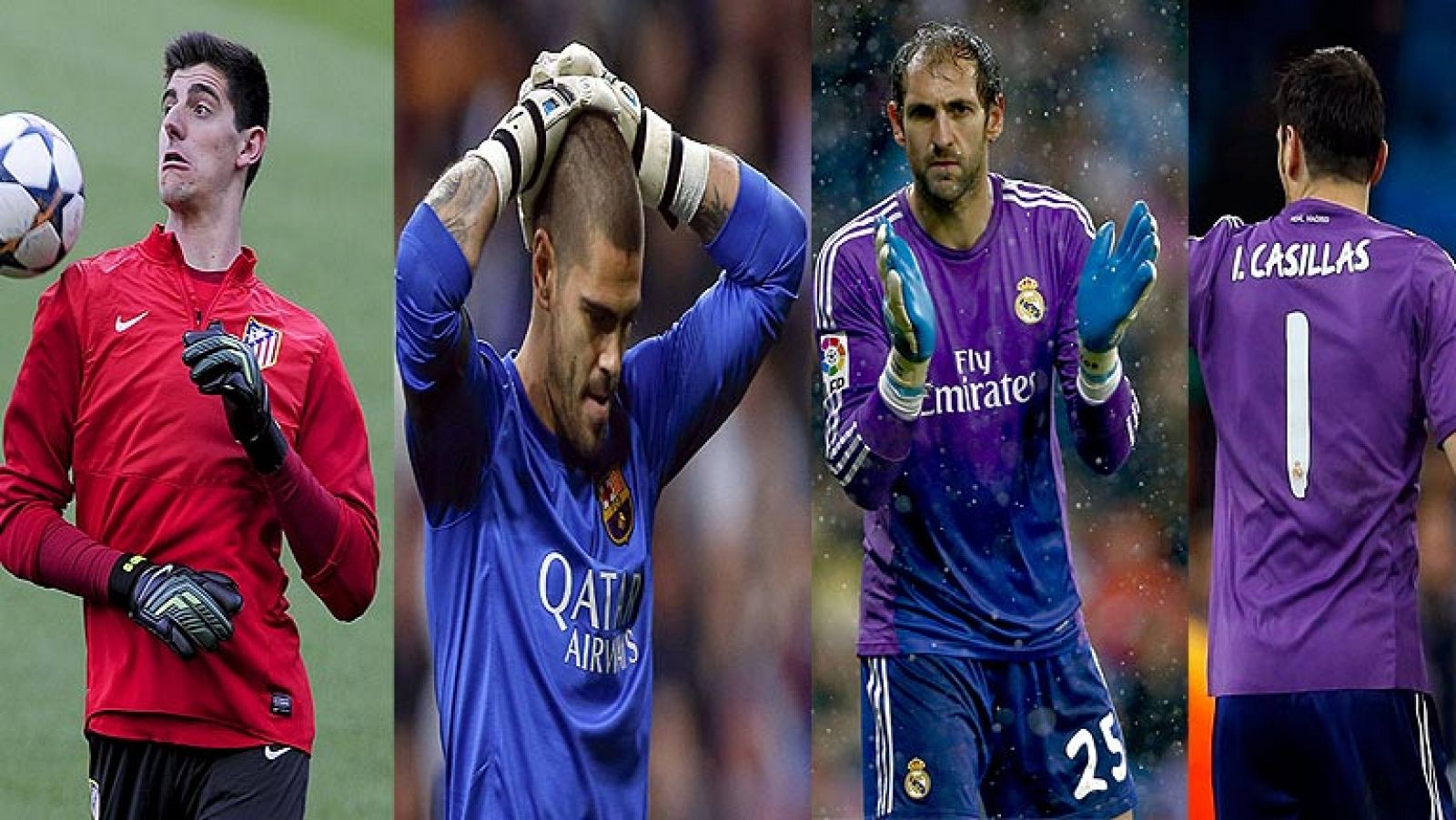 Imagen de los porteros Courtois, Víctor Valdés, Diego López y Casillas.