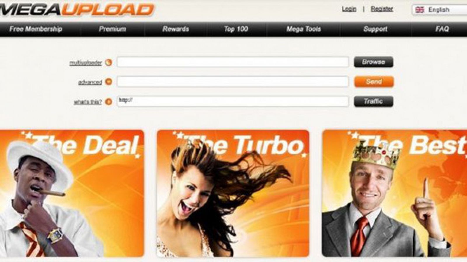 Imagen de Megaupload, web clausurada en 2012.