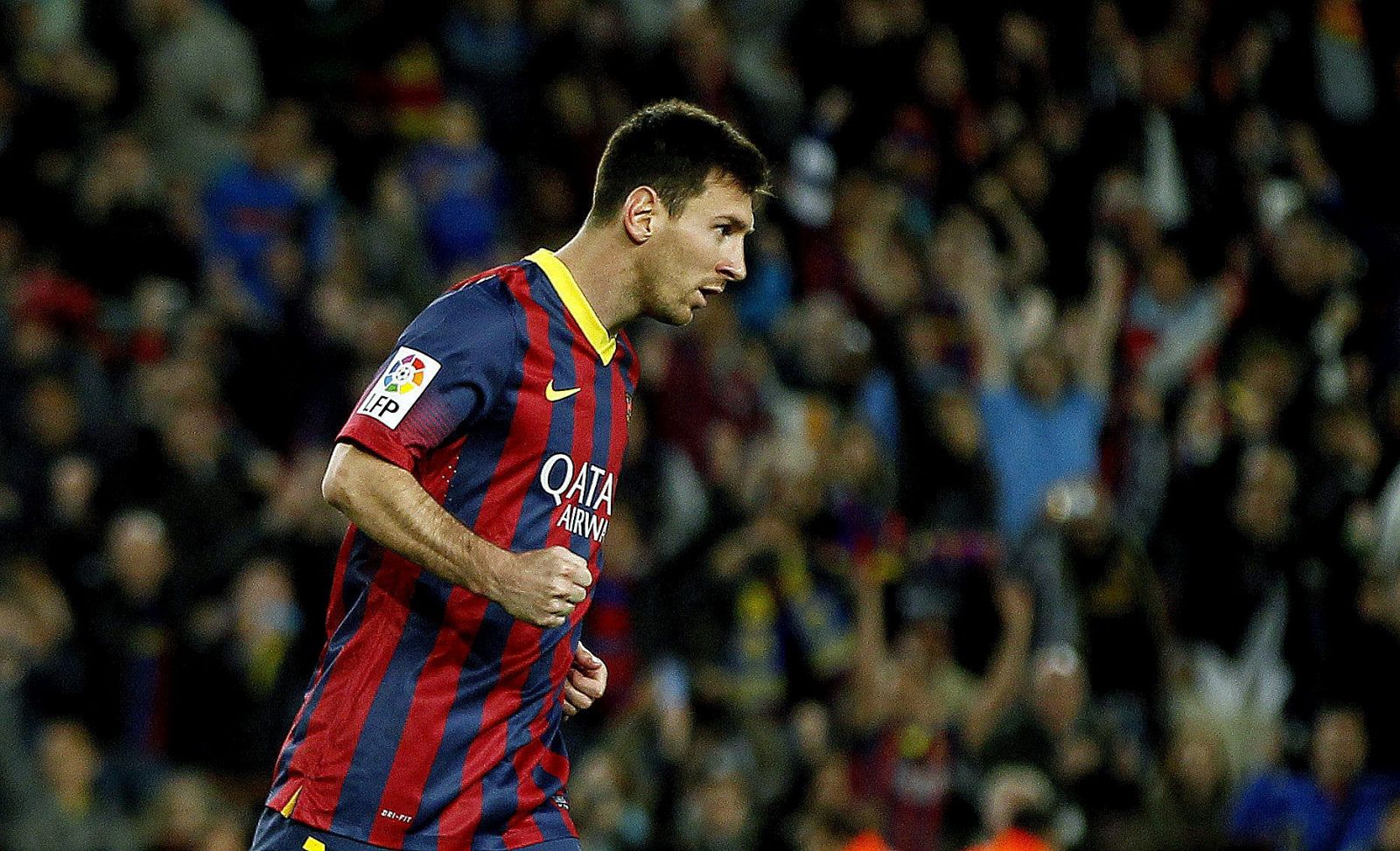 El delantero argentino del FC Barcelona Leo Messi celebra su gol