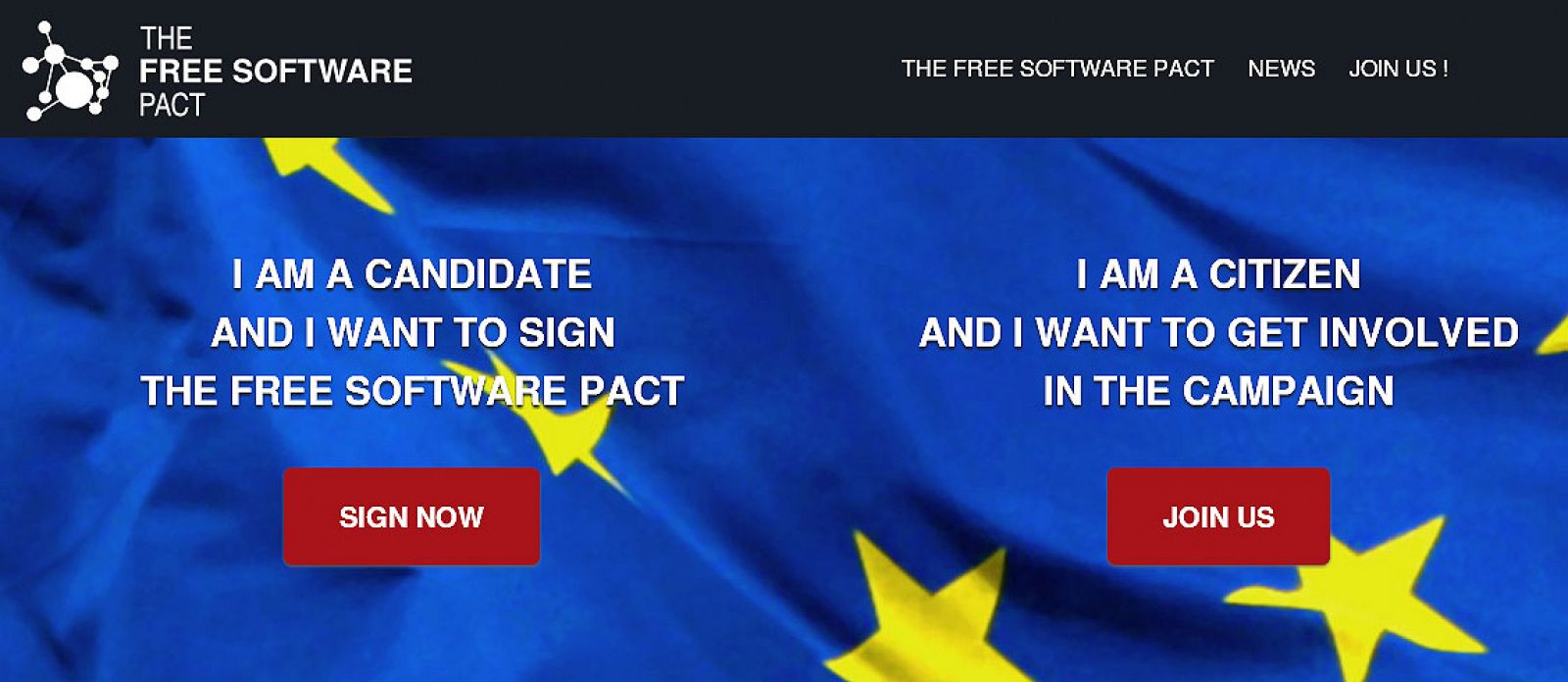 Portada de la web europea Freesoftwarepact.eu.