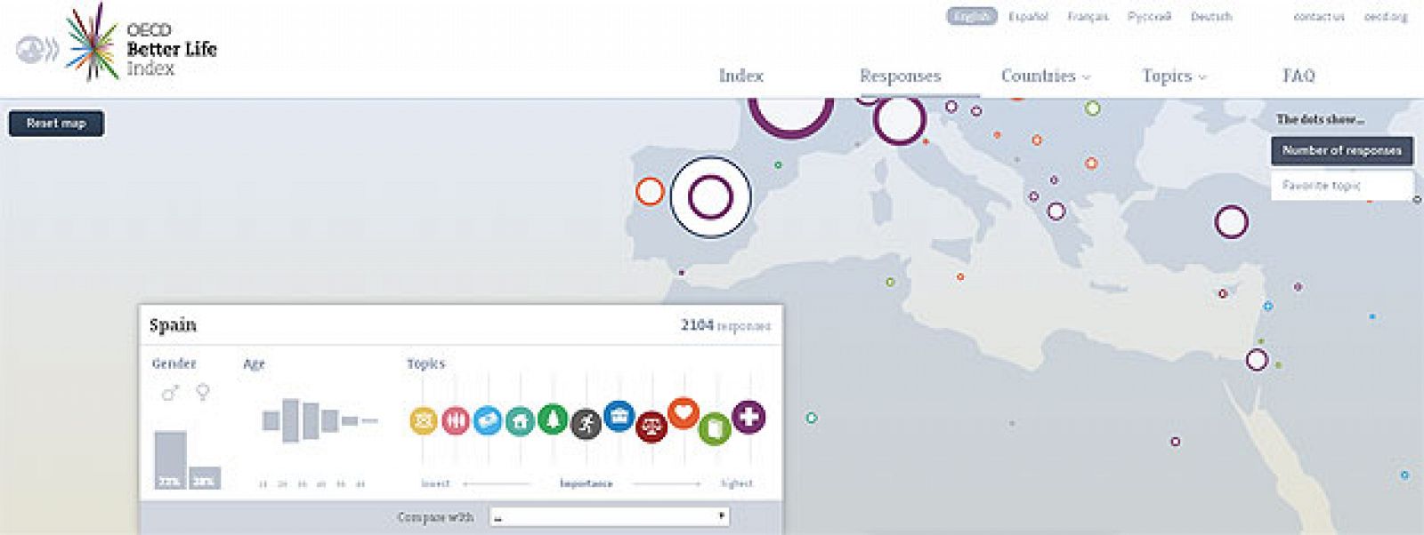 Mapa interactivo sobre el indicador de una vida mejor de la OCDE