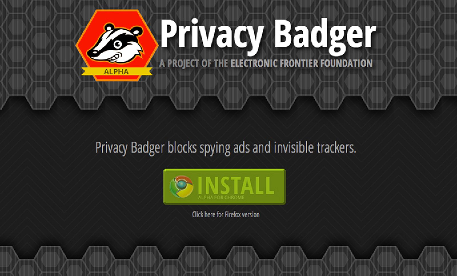 Portada de la web de descarga de Privacy Badger