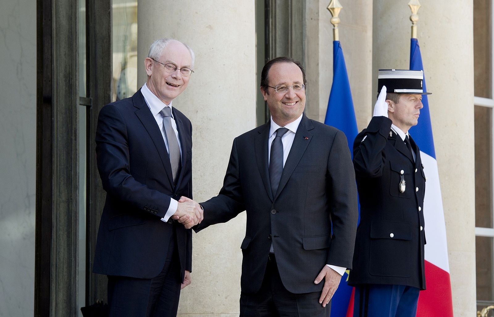 El presidente del Consejo Europeo, Herman Van Rompuy, en una reunión con el presidente francés, François Hollande