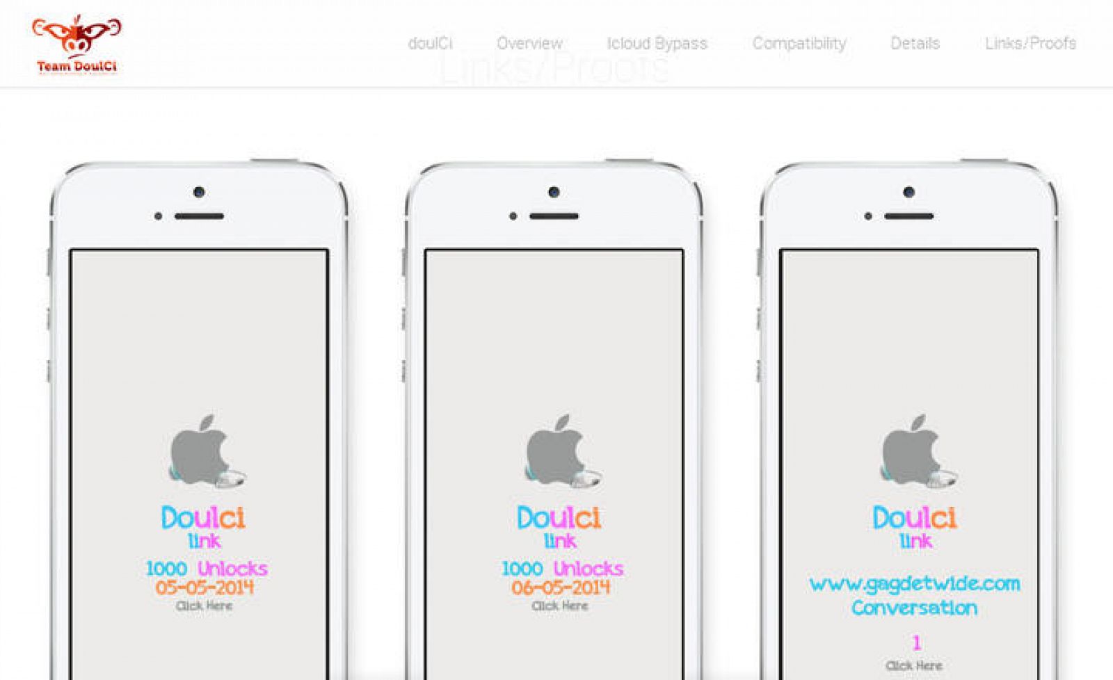 Imagen de 'prueba' en la página web de doulCi para demostrar el desbloqueo de teléfonos iPhone.