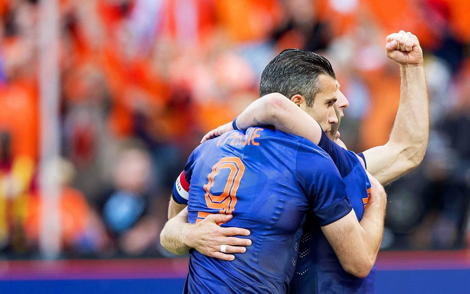 Robin van Persie celebra el gol de la victoria frente a Ghana.