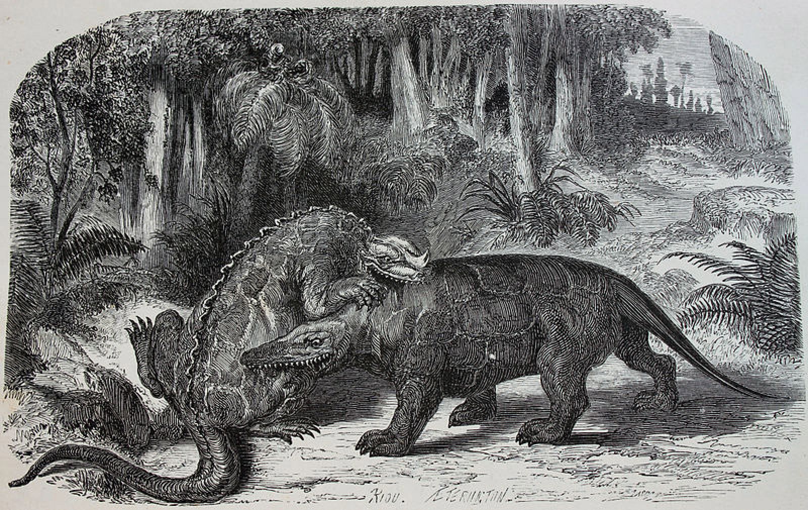 Una de las primeras reconstrucciones de dinosarios del siglo XIX