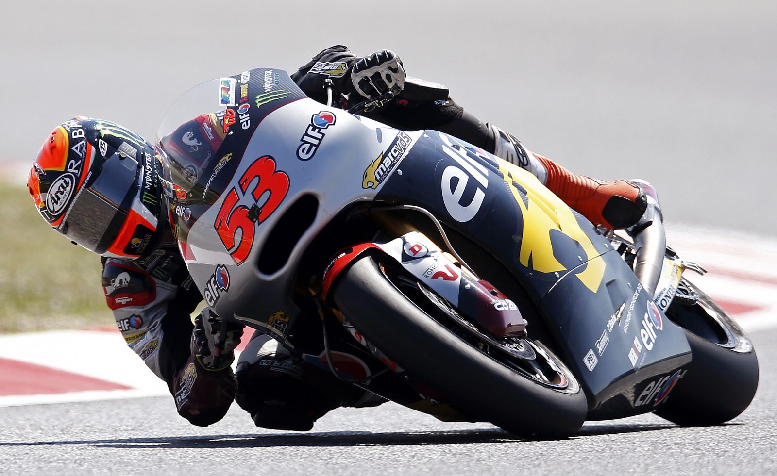 Kalex Moto2 rider Rabat of Spain takes a curve during the fourth free practice at the Catalunya Grand Prix in Montmelo