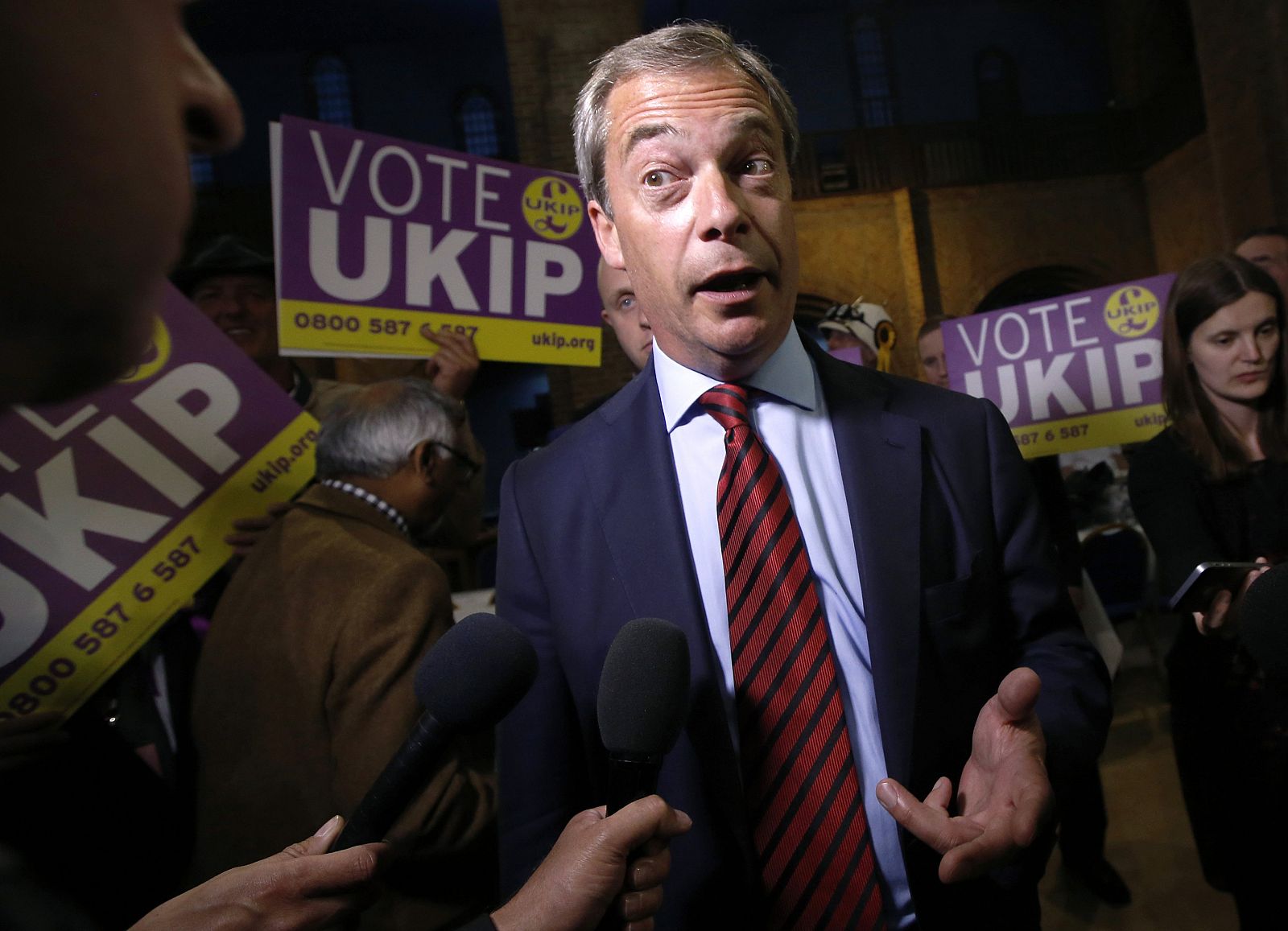 UK Independence Party (UKIP) leader Nigel Farage speaks to the media after the declaration of the Newark by-election at Kelham Hall near Newark central England