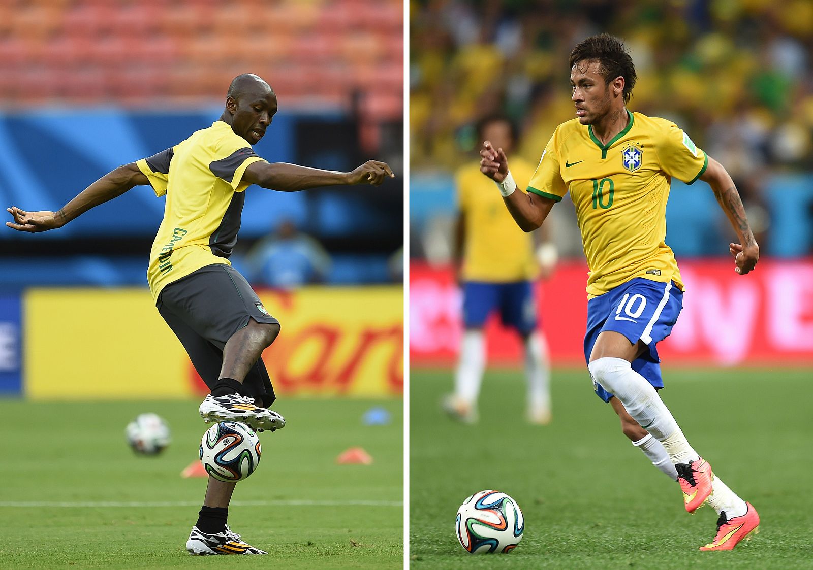 Stephan Mbia, de Camerún, y Neymar, de Brasil