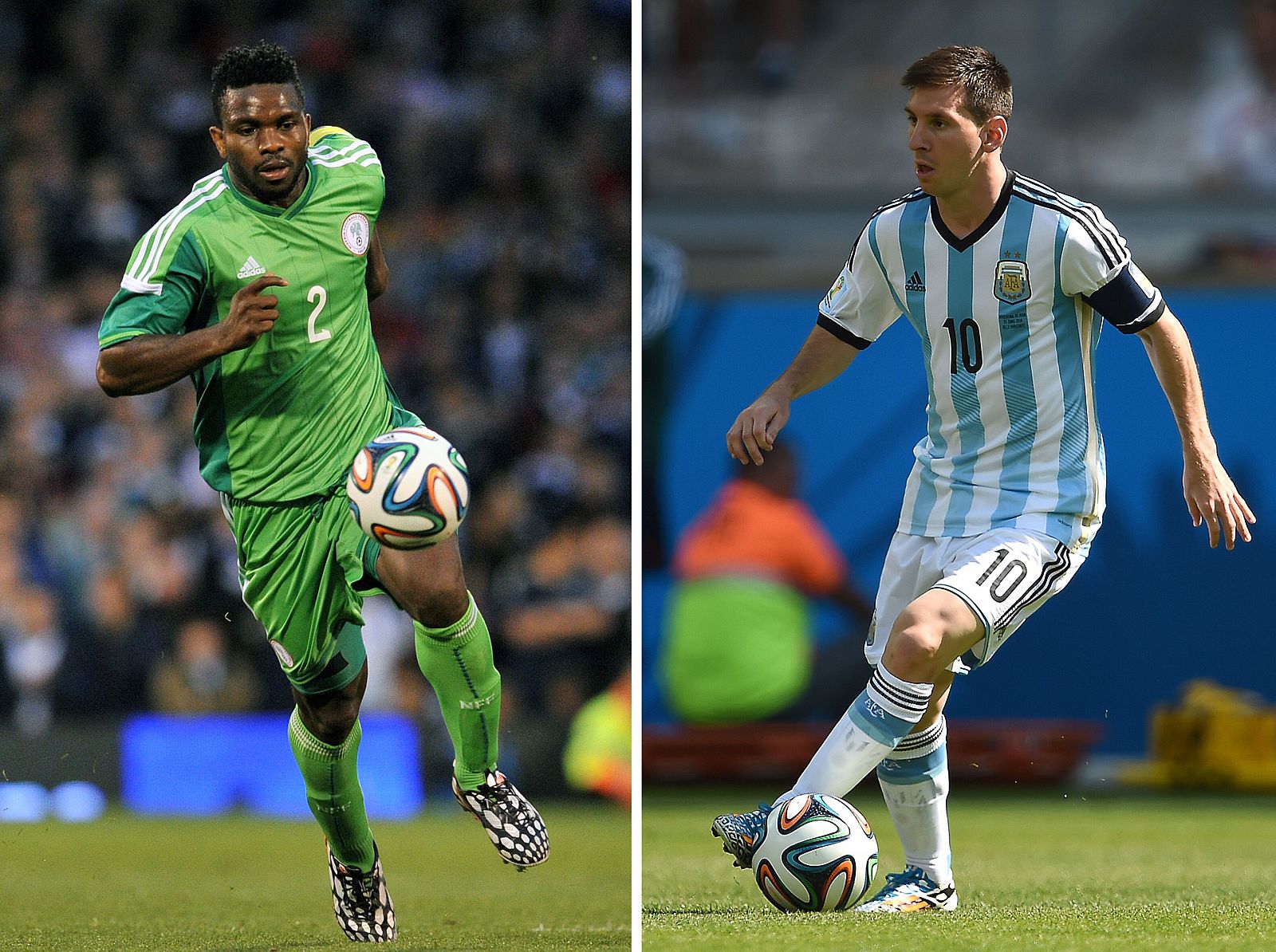 El capitán de Nigeria, Joseph Yobo, ante el capitán de Argentina, Leo Messi
