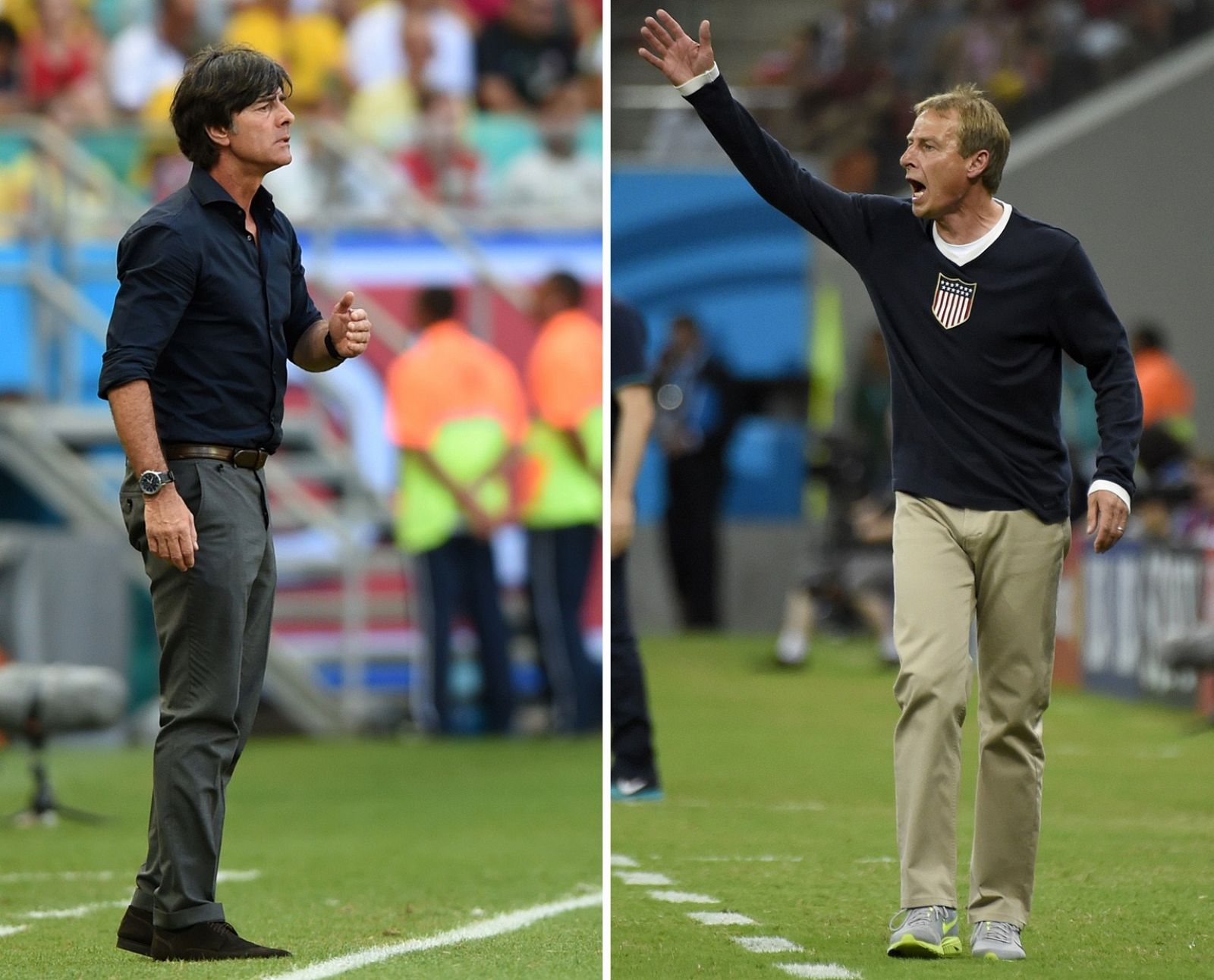 Los seleccionadores de Alemania y EE.UU. Joachim Löw y Jürgen Klinsmann, amigos y rivales
