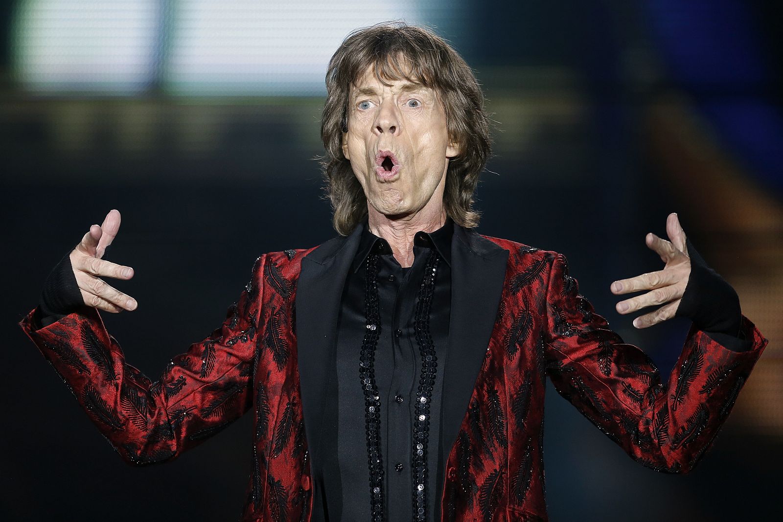 Mick Jagger of The Rolling Stones performs during their "14 on Fire" concert in Madrid