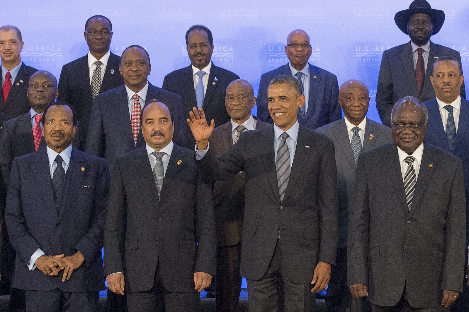 El presidente estadounidense Barack Obama  posa junto con los líderes africanos durante la Cumbre de Líderes de África celebrada en Washington.