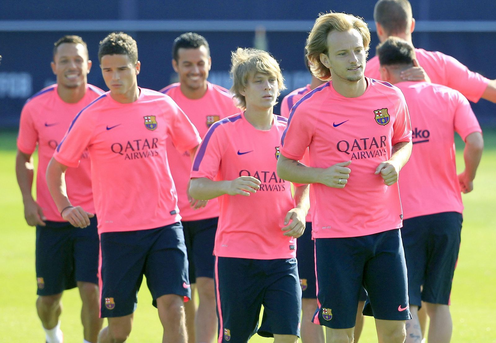Los jugadores del FC Barcelona durante un entrenamiento.