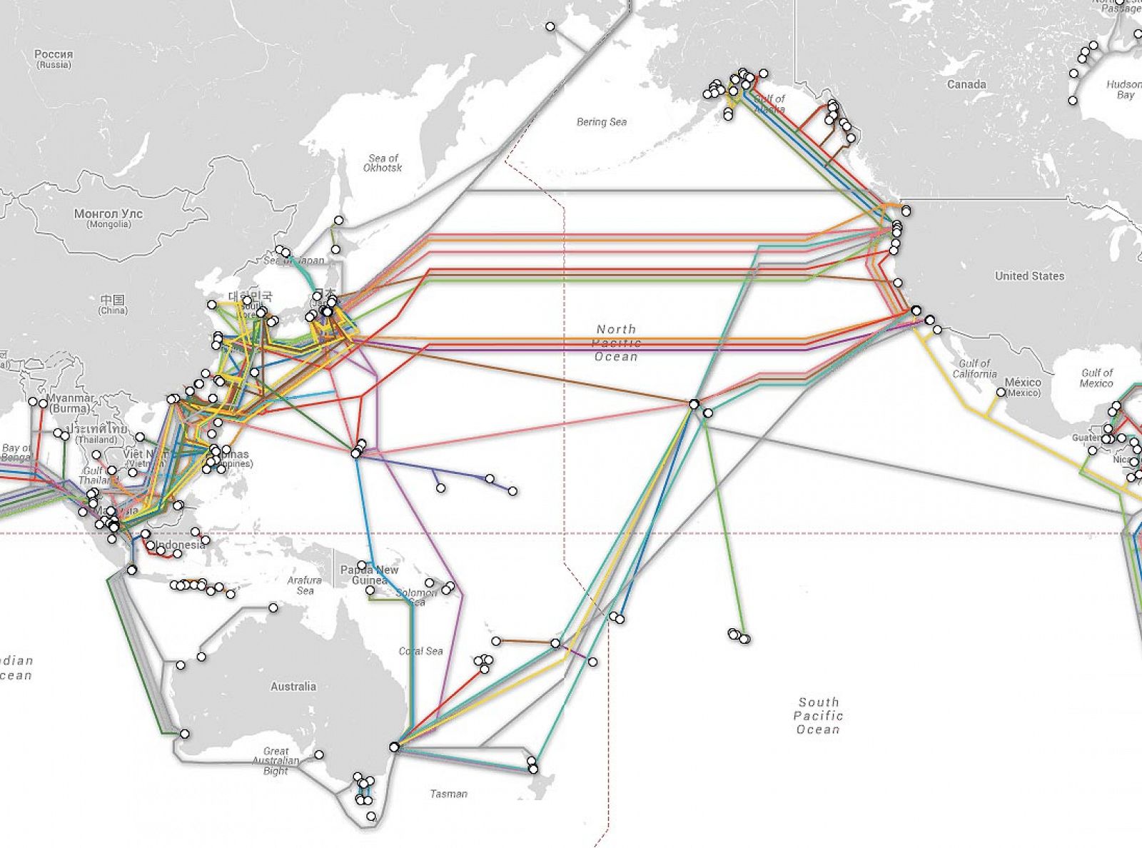 Sistemas de cable que cruzan el océano Pacífico.