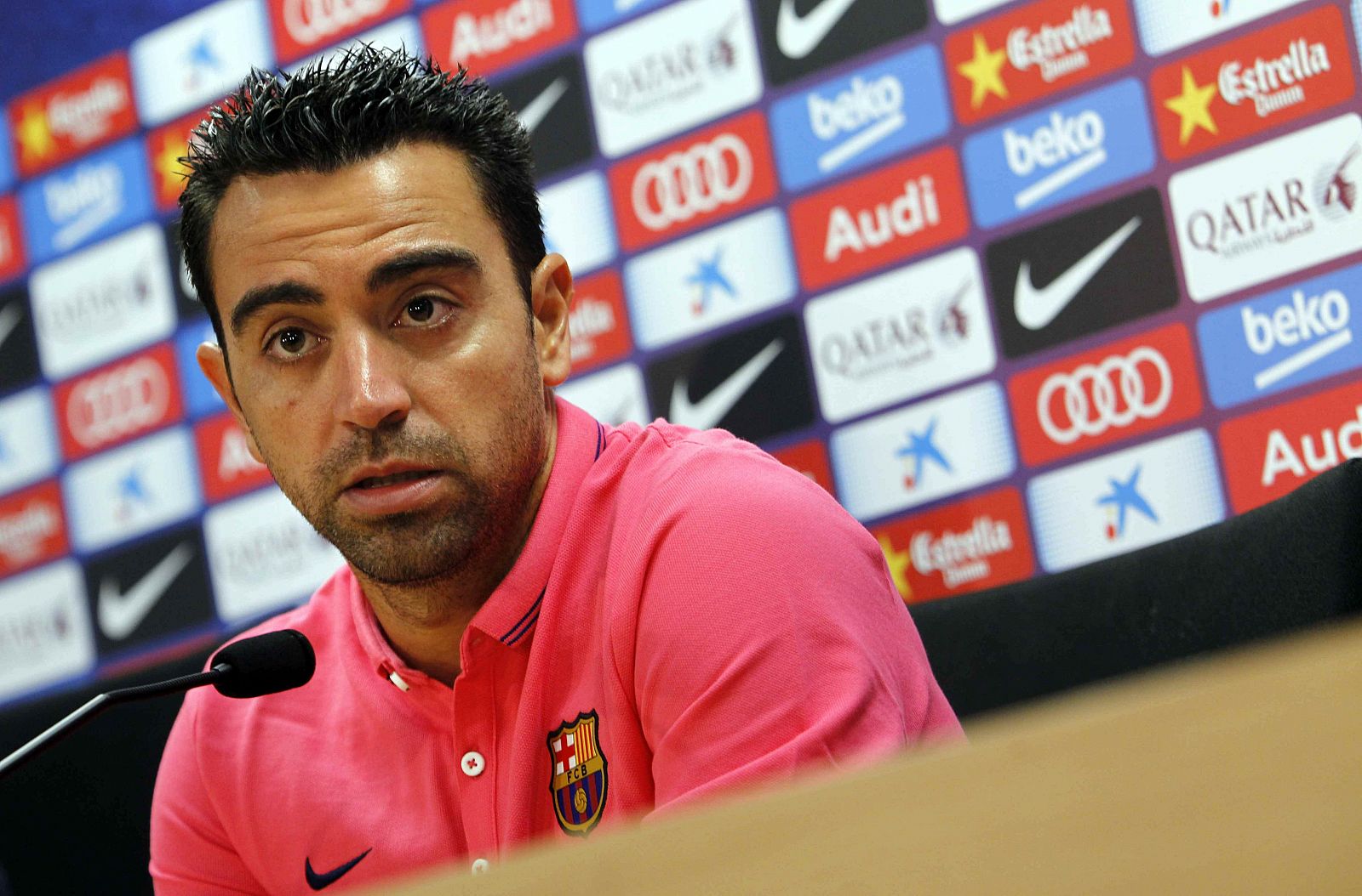 El capitán del FC Barcelona, Xavi Hernández, durante la rueda de prensa.