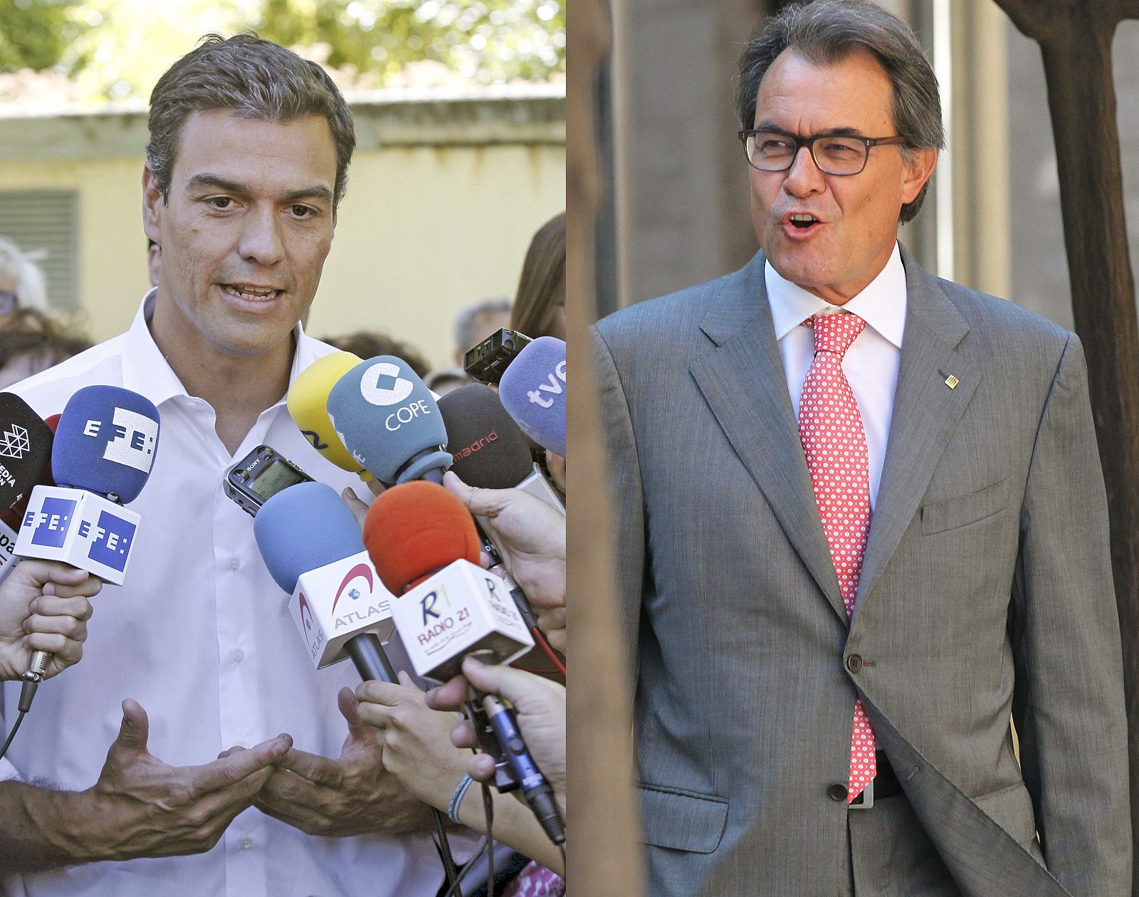 El líder del PSOE, Pedro Sánchez, y el presidente de la Generalitat de Cataluña, Artur Mas