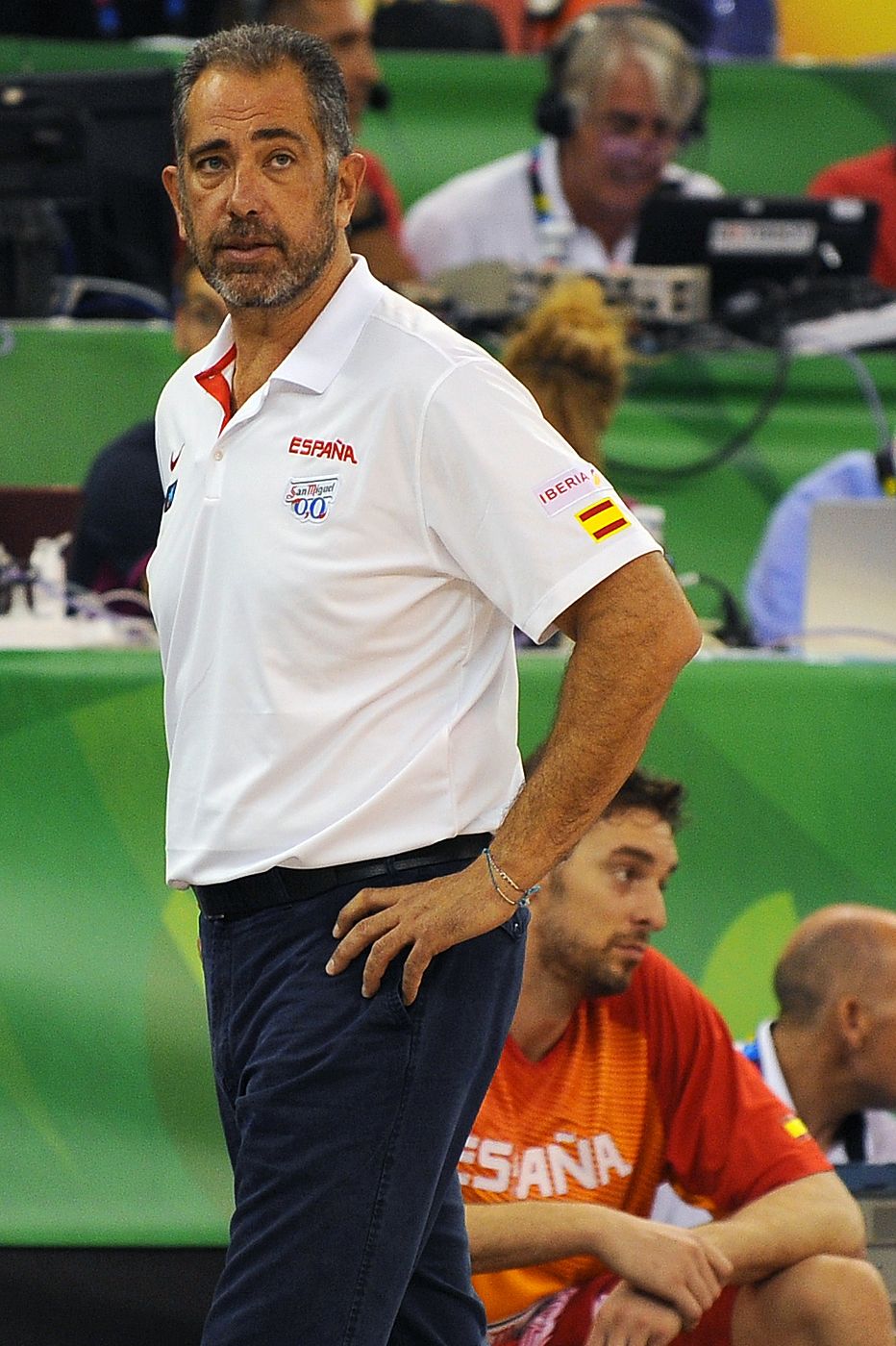 El seleccionador español, Juan Antonio Orenga, durante el enfrentamiento entre España e Irán en la fase de grupos del Mundobasket de España 2014