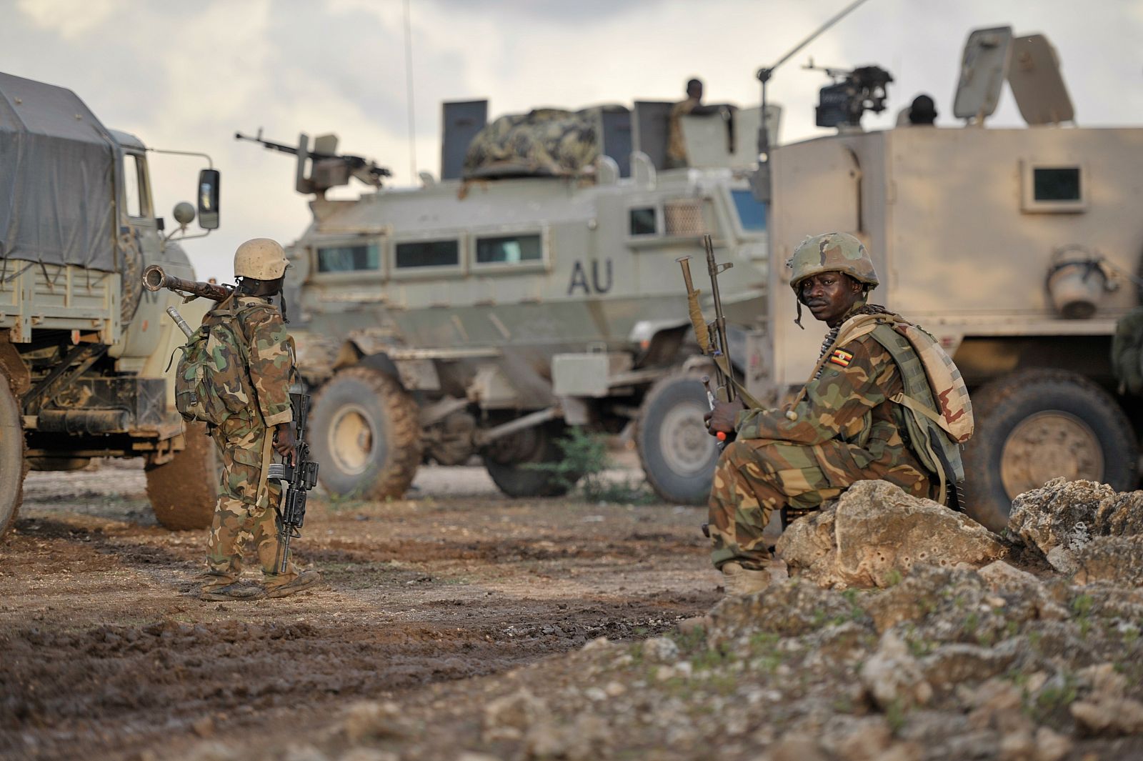Soldados ugandeses de la fuerza de la Unión Africana en Somalia, el 31 de agosto