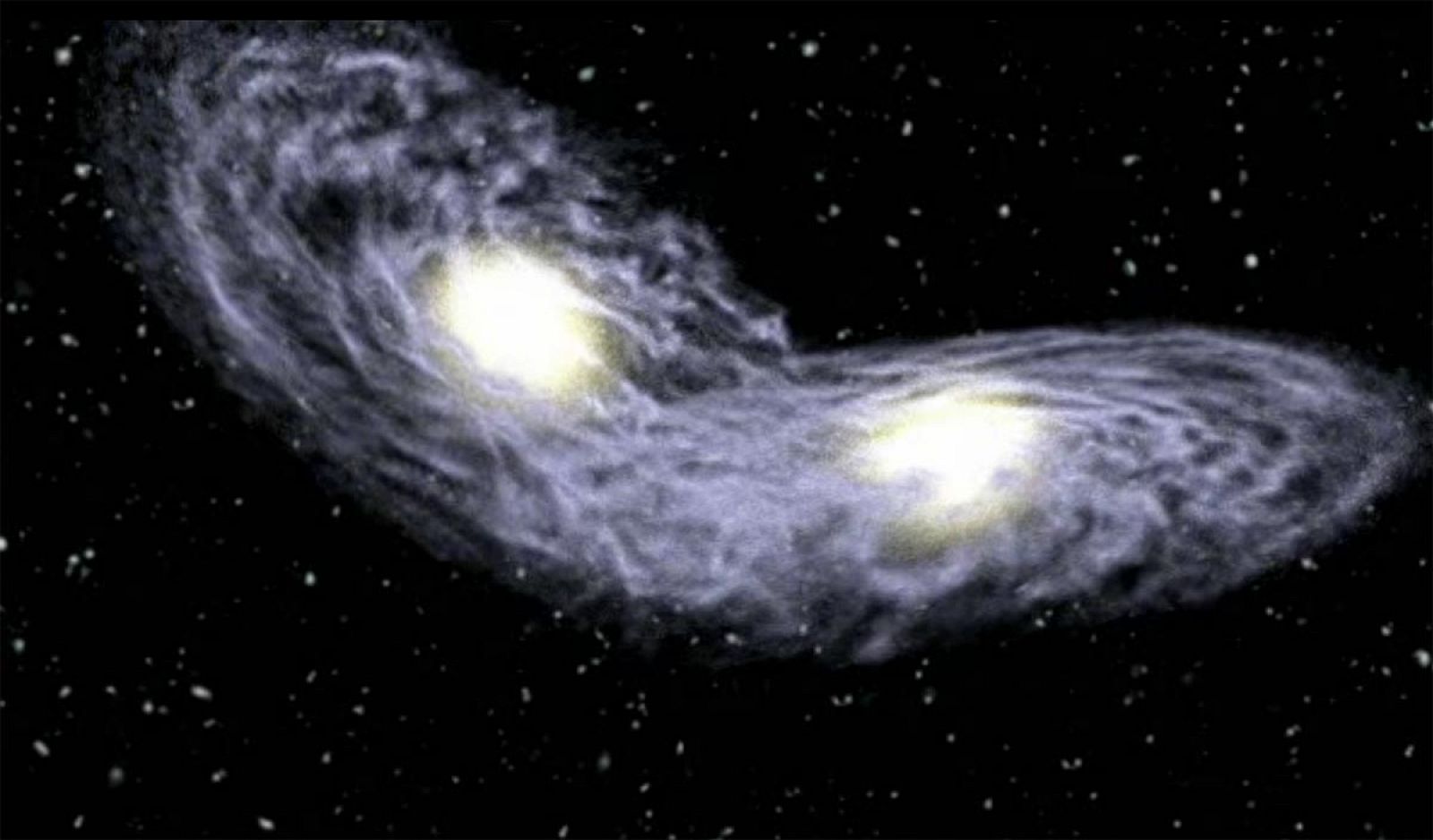 Impresión artística que muestra la fusión entre dos galaxias.